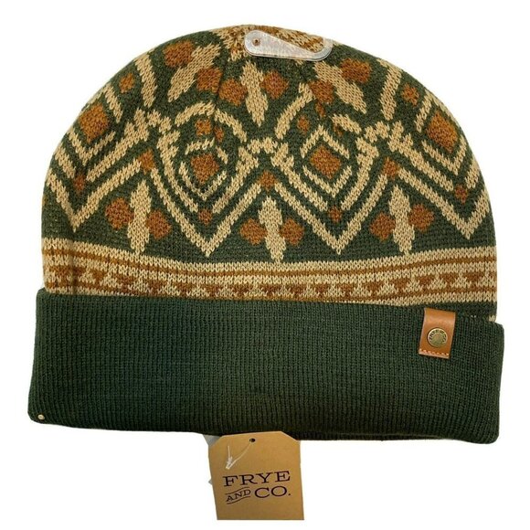 Frye & Co NWT Southwest Jacquard Beanie w/ Cuff Evergreen Rust Tan Hat-OSFM - Picture 1 of 9